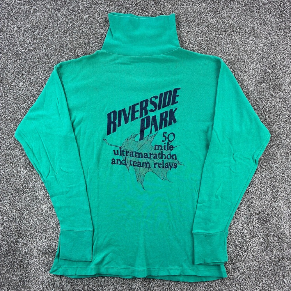 Vintage Riverside Park Ultramarathon Shirt‎ Mens L Green Turtleneck Long Sleeve